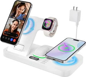 Dual Phone Magnetic Wireless Charging Station for Devices, 7-Color Auto Light & 12H Clock, Multi-Device Charger for iPhone 17/16/15, for iWatch 11/10/9 & AirPods Pro3(Cream Dual Phone Magnetic Wireless Charging Station for Devices, 7-Color Auto Light & 12H Clock, Multi-Device Charger for iPhone 17/16/15, for iWatch 11/10/9 & AirPods Pro3(Cream