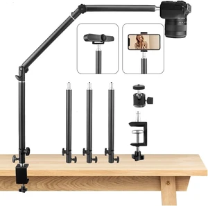 Heavy Duty Overhead Camera Desk Mount Stand 14.5"-41" with 1/4" Screw, 3-Section 360°Rotatable Detachable Articulating Boom Arm with Enlarged Handle C Clamp, Tabletop Light Stand for Streaming Vlog Heavy Duty Overhead Camera Desk Mount Stand 14.5"-41" with 1/4" Screw, 3-Section 360°Rotatable Detachable Articulating Boom Arm with Enlarged Handle C Clamp, Tabletop Light Stand for Streaming Vlog