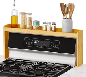 Bamboo Over the Stove Spice Holder Shelf, 31.5" Kitchen Organizer Stove Spice Top Rack, 11.6" Height Countertop Storage, Over Oven Back Sink Organization Shelf, Natural Bamboo Over the Stove Spice Holder Shelf, 31.5" Kitchen Organizer Stove Spice Top Rack, 11.6" Height Countertop Storage, Over Oven Back Sink Organization Shelf, Natural