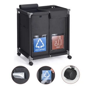 2 in 1 Garbage Recycle Sorting Basket,2 Cover Top Compartments with Wheels,2 Front Transparent Display Pockets 110L Large Capacity Perfect for Kitchen Office 2 in 1 Garbage Recycle Sorting Basket,2 Cover Top Compartments with Wheels,2 Front Transparent Display Pockets 110L Large Capacity Perfect for Kitchen Office