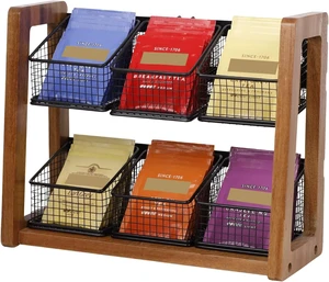 2 Tier Tea Organizer for Tea Bags with 6 Removable Metal Baskets 2 Tier Tea Organizer for Tea Bags with 6 Removable Metal Baskets