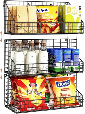 3 Tier Large Stackable Snack Organizer - Versatile Wall Mounted Wire Storage Basket with Divider for Candy Chip Cans Bars - Ideal for Pantry Office Home 3 Tier Large Stackable Snack Organizer - Versatile Wall Mounted Wire Storage Basket with Divider for Candy Chip Cans Bars - Ideal for Pantry Office Home