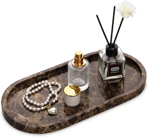 Oval Marble Bathroom Vanity Tray, Dark Brown, 12" x 6" x 0.8" Oval Marble Bathroom Vanity Tray, Dark Brown, 12" x 6" x 0.8"