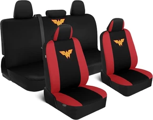 BDK Wonder Woman Car Seat Covers - Full 9 Piece Set - Warner Brothers Polyester Seat Protectors Black & Red BDK Wonder Woman Car Seat Covers - Full 9 Piece Set - Warner Brothers Polyester Seat Protectors Black & Red