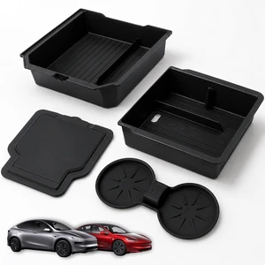 Center Console Organizer Set for Tesla Model Y Juniper (Premium & Performance 2025/2026) and Model 3 Highland (All Trims 2024/25/26) 4PCS Tesla Interior Accessories Black Center Console Organizer Set for Tesla Model Y Juniper (Premium & Performance 2025/2026) and Model 3 Highland (All Trims 2024/25/26) 4PCS Tesla Interior Accessories Black