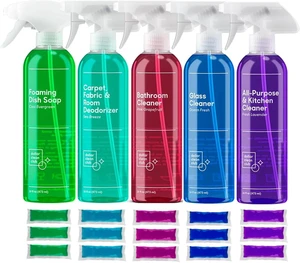 Complete Home Cleaning Kit - 15 Refill Pods and 5 Reusable Spray Bottles - Kitchen, Bath, Glass, Carpet and Foaming Dish Soap - Non-Toxic Eco-Friendly Cleaning Supplies Starter Set for Apartment Complete Home Cleaning Kit - 15 Refill Pods and 5 Reusable Spray Bottles - Kitchen, Bath, Glass, Carpet and Foaming Dish Soap - Non-Toxic Eco-Friendly Cleaning Supplies Starter Set for Apartment