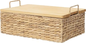 Handmade Water Hyacinth Wicker Baskets with Wooden Lid (Small) Handmade Water Hyacinth Wicker Baskets with Wooden Lid (Small)