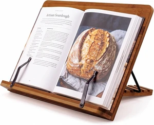 Bamboo Cookbook Stand Large, Adjustable Book Holder Tray and Page Paper Clips - Walnut Color Large - 4-Position Recipe Book Stand Holds Thick Books for Kitchen Counter, Reading, Studying - Foldable Bamboo Cookbook Stand Large, Adjustable Book Holder Tray and Page Paper Clips - Walnut Color Large - 4-Position Recipe Book Stand Holds Thick Books for Kitchen Counter, Reading, Studying - Foldable