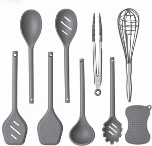 Kitchen Utensils Set,9 PCS Silicone Cooking Utensils Set Spatula Set,Tongs,Spoon,Whisk,Brush,Dishwasher Safe Kitchen Gadgets for Non-Stick Cookware,Home EssentialKitchen Appliances Tool(Gray) Kitchen Utensils Set,9 PCS Silicone Cooking Utensils Set Spatula Set,Tongs,Spoon,Whisk,Brush,Dishwasher Safe Kitchen Gadgets for Non-Stick Cookware,Home EssentialKitchen Appliances Tool(Gray)