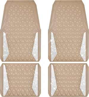 Bling Diamond Car Mats Rubber Floor Mats Full Set Anti-Slip 3D Rhombus Waterproof Trim to Fit Liner Universal Glitter Crystal Sparkly Shining Rhinestone Girl Women SUV Sedan Van, Beige Rubber Bling Diamond Car Mats Rubber Floor Mats Full Set Anti-Slip 3D Rhombus Waterproof Trim to Fit Liner Universal Glitter Crystal Sparkly Shining Rhinestone Girl Women SUV Sedan Van, Beige Rubber