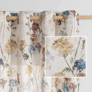 Floral Linen Curtains 84 inch Length 2 Panels Set Summer Flower Patterned Semi Sheer Light Filtering Privacy Farmhouse Grommet Drapes for Living/Dining Room, Yellow, W52 x L84, Pack-2 Floral Linen Curtains 84 inch Length 2 Panels Set Summer Flower Patterned Semi Sheer Light Filtering Privacy Farmhouse Grommet Drapes for Living/Dining Room, Yellow, W52 x L84, Pack-2