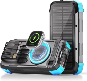 49800mAh Solar Power Bank with Hand Crank and 4 Cables, 3 in 1 Wireless Portable Charger with Camping Light & Compass, 25W Fast Charging USB C Battery for Camping Outdoor Emergency iPhone Android 49800mAh Solar Power Bank with Hand Crank and 4 Cables, 3 in 1 Wireless Portable Charger with Camping Light & Compass, 25W Fast Charging USB C Battery for Camping Outdoor Emergency iPhone Android