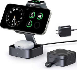 3 in 1 Wireless Charging Station for Devices, Magnetic Foldable Travel Fast Charger Stand Compatible with MagSafe for iPhone 18/Air/17/16/15/14/13/12 Series, Watch & AirPods Pro/4/3/2 3 in 1 Wireless Charging Station for Devices, Magnetic Foldable Travel Fast Charger Stand Compatible with MagSafe for iPhone 18/Air/17/16/15/14/13/12 Series, Watch & AirPods Pro/4/3/2
