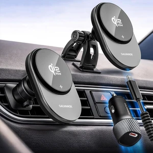 Magnetic Wireless Car Charger Mount for Galaxy Phones, Qi2.2 25W Fast Charging (Compatible with MagSafe), Dual-Arm Adjustable Dashboard Mount with 45W USB-C Adapter Magnetic Wireless Car Charger Mount for Galaxy Phones, Qi2.2 25W Fast Charging (Compatible with MagSafe), Dual-Arm Adjustable Dashboard Mount with 45W USB-C Adapter