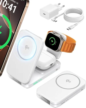 3 in 1 Foldable Wireless Charging Station, 15W Fast Mag-Safe Charger 3 in 1 Foldable Wireless Charging Station, 15W Fast Mag-Safe Charger