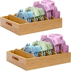 Bamboo Lid Holder Food Container, Kitchen Organizer with 5 Adjustable Dividers, Cabinet Organizer for Food, Kitchen Gadget, Container Lids (2pcs) Bamboo Lid Holder Food Container, Kitchen Organizer with 5 Adjustable Dividers, Cabinet Organizer for Food, Kitchen Gadget, Container Lids (2pcs)