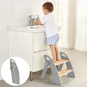 Wooden 2 Step Stool for Kids Bathroom Sink Foldable Anti-Slip 2-Step for Toilet Potty Training, Child Stepping Stool for Kitchen Nursery Bedroom, Sturdy Non Slip Adult Stool for Closet Grey Wooden 2 Step Stool for Kids Bathroom Sink Foldable Anti-Slip 2-Step for Toilet Potty Training, Child Stepping Stool for Kitchen Nursery Bedroom, Sturdy Non Slip Adult Stool for Closet Grey