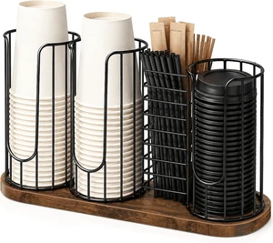 Coffee Cup and Lid Holder, Cup Dispenser with Straw Holder Coffee Cup and Lid Holder, Cup Dispenser with Straw Holder