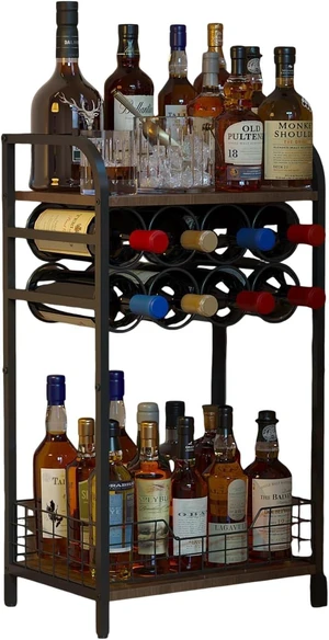 3-Tier Wine Rack Freestanding Floor Cabinet Corner Bar Cabinet Bar Cart,12 Individual Wine Storage Bottle Compartments Corner Bar Cabinet Holder,Wood + Black Frame Liquor Cabinet 3-Tier Wine Rack Freestanding Floor Cabinet Corner Bar Cabinet Bar Cart,12 Individual Wine Storage Bottle Compartments Corner Bar Cabinet Holder,Wood + Black Frame Liquor Cabinet