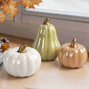 Modern Ceramic Pumpkins Fall Decor Indoor, Cozy Farmhouse Tabletop Decorations, Artificial Pumpkins Decor for Fall Table Runner, Office, Holiday Party Home, Set of 3 Neutral Tones Modern Ceramic Pumpkins Fall Decor Indoor, Cozy Farmhouse Tabletop Decorations, Artificial Pumpkins Decor for Fall Table Runner, Office, Holiday Party Home, Set of 3 Neutral Tones