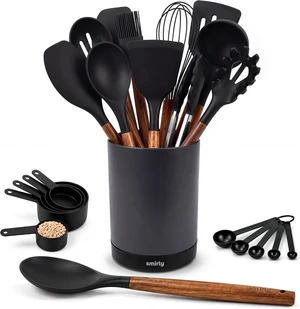Silicone Kitchen Utensils Set, 22-Piece Acacia Wood Handle, Black Silicone Kitchen Utensils Set, 22-Piece Acacia Wood Handle, Black