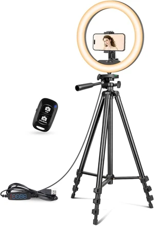 12 inch Ring Light with Stand, Selfie Ring Light with 50" Extendable Tripod Stand & Phone Holder for Live Stream/Makeup/YouTube Video 12 inch Ring Light with Stand, Selfie Ring Light with 50" Extendable Tripod Stand & Phone Holder for Live Stream/Makeup/YouTube Video