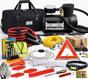 Car Roadside Emergency Kit, with Jumper Cables Automotive Kit,Car Safety Roadside Assistance Kit Headlamp,Tow Straps, Safety Hammers, Rainwear, Gloves.Black Car Roadside Emergency Kit, with Jumper Cables Automotive Kit,Car Safety Roadside Assistance Kit Headlamp,Tow Straps, Safety Hammers, Rainwear, Gloves.Black