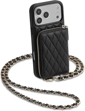 for iPhone 17 Pro Max Wallet Case with Card Holder, Quilted Leather Crossbody Zipper Purse for Women 6.9'' Black for iPhone 17 Pro Max Wallet Case with Card Holder, Quilted Leather Crossbody Zipper Purse for Women 6.9'' Black