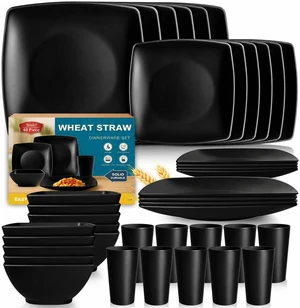 40-piece Plates and Bowls Sets for 10, Black Square Dinnerware Sets 40-piece Plates and Bowls Sets for 10, Black Square Dinnerware Sets