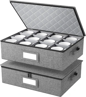 Mug Storage Box with Hard Shell and Dividers, Stackable China Storage Organizers for Moving, Holds 12 Coffee Mugs, Tea Cups, Glasses for Home Kitchen, 2 Pack Grey Mug Storage Box with Hard Shell and Dividers, Stackable China Storage Organizers for Moving, Holds 12 Coffee Mugs, Tea Cups, Glasses for Home Kitchen, 2 Pack Grey
