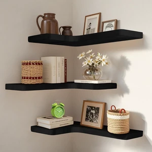 Floating Corner Shelves Set of 3, Solid Wood Picture Wall Shelf, Floating Shelves for Storage for Bedroom Kitchen Bathroom Living Room (Black) Floating Corner Shelves Set of 3, Solid Wood Picture Wall Shelf, Floating Shelves for Storage for Bedroom Kitchen Bathroom Living Room (Black)