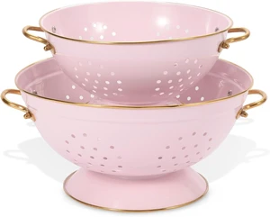 Metal Colander Set of 2, Strainer Basket with Handles 3.5 & 5 Qt Powder Coated Self-draining Solid Ring Base Metal Large Kitchen Colander Bowel for Pasta Vegetable Fruit (PINK) Metal Colander Set of 2, Strainer Basket with Handles 3.5 & 5 Qt Powder Coated Self-draining Solid Ring Base Metal Large Kitchen Colander Bowel for Pasta Vegetable Fruit (PINK)
