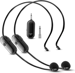 Wireless Headset Microphone System Double: 2.4G Cordless Mic Head for Two People, Head Handheld Mic - USB-C Rechargeable, 1/4'' and 1/8'' Plug for PA System, Voice Amplifier, Teaching, Fitness Wireless Headset Microphone System Double: 2.4G Cordless Mic Head for Two People, Head Handheld Mic - USB-C Rechargeable, 1/4'' and 1/8'' Plug for PA System, Voice Amplifier, Teaching, Fitness