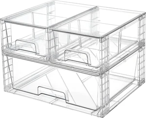 Clear Stackable Storage Drawers, 3 Pack Wide Organizer Set Clear Stackable Storage Drawers, 3 Pack Wide Organizer Set