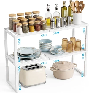 2 Packs Expandable Cabinet Shelf Organizer, Stackable Countertop Shelves 2 Packs Expandable Cabinet Shelf Organizer, Stackable Countertop Shelves
