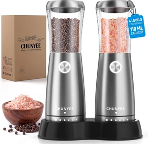 Electric Salt and Pepper Grinder Set - Automatic Stainless Steel Rechargeable Salt and Pepper Grinder Set with Storage Base, Large Capacity, LED Light & Adjustable Coarseness, Ideal Kitchen Gadget Electric Salt and Pepper Grinder Set - Automatic Stainless Steel Rechargeable Salt and Pepper Grinder Set with Storage Base, Large Capacity, LED Light & Adjustable Coarseness, Ideal Kitchen Gadget