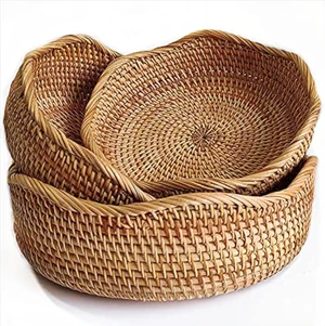 Rattan Bread Basket, Round Fruit Baskets, Wicker Storage Bowls, Natural Woven Serving Basket Bowls, Decorative Baskets for Kitchen Counter Organizing Rattan Bread Basket, Round Fruit Baskets, Wicker Storage Bowls, Natural Woven Serving Basket Bowls, Decorative Baskets for Kitchen Counter Organizing