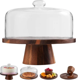 Acacia Wood Cake Stand with Glass Lid12" Magnetic Base for Parties&Kitchen Acacia Wood Cake Stand with Glass Lid12" Magnetic Base for Parties&Kitchen