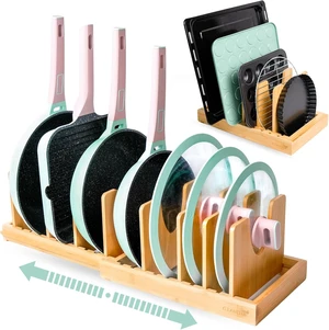 Pots and Pans Organizer under Cabinet Expandable Bamboo Pot Lid Holder Rack Pots and Pans Organizer under Cabinet Expandable Bamboo Pot Lid Holder Rack