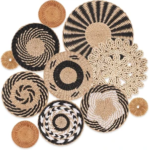 Boho Wall Basket Decor Set of 11 - Hanging Woven Bulrush Basket Wall Decor, Handcrafted Round Flat Baskets Wall Art, for Rustic FarmhouseHome - Unique Rattan Wicker Wall DecorBlack Retro Boho Wall Basket Decor Set of 11 - Hanging Woven Bulrush Basket Wall Decor, Handcrafted Round Flat Baskets Wall Art, for Rustic FarmhouseHome - Unique Rattan Wicker Wall DecorBlack Retro