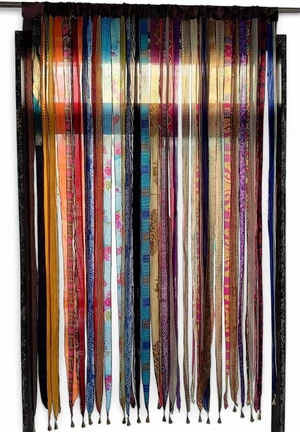 Vintage Silk Sari Curtain Bohemian Multicolor Room Divider, Light Filtering Window Curtain with Rod Pocket, Handmade Boho Doorway Drape for Living Room & Bedroom, 85 x 45 Inch Vintage Silk Sari Curtain Bohemian Multicolor Room Divider, Light Filtering Window Curtain with Rod Pocket, Handmade Boho Doorway Drape for Living Room & Bedroom, 85 x 45 Inch