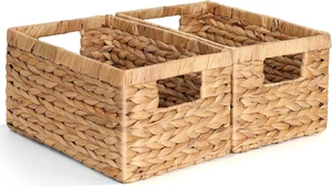 Set of 2 Wicker Shelf Storage Baskets for Organizing - Natural Durable Water Hyacinth Woven Basket Pantry Bin Organizers for Shelves with Handles for Home & Decor Organization, 12.5 x 8 x 6.5 Set of 2 Wicker Shelf Storage Baskets for Organizing - Natural Durable Water Hyacinth Woven Basket Pantry Bin Organizers for Shelves with Handles for Home & Decor Organization, 12.5 x 8 x 6.5