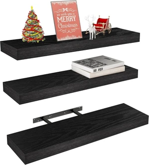 ® Black Rustic Floating Wall Shelves 24in Set of 3 Hidden ® Black Rustic Floating Wall Shelves 24in Set of 3 Hidden