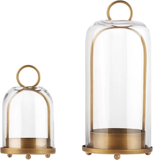 5" & 4" Wide Versatile Metal Candle Holder with Handmade Sturdy Glass Dome in Brass for Pillar Candle & Plants, 5.1" xH11.8 4" xH7.5, Industrial, Farmhouse, Shabby Chic. (2, Brass, Large & Small) 5" & 4" Wide Versatile Metal Candle Holder with Handmade Sturdy Glass Dome in Brass for Pillar Candle & Plants, 5.1" xH11.8 4" xH7.5, Industrial, Farmhouse, Shabby Chic. (2, Brass, Large & Small)