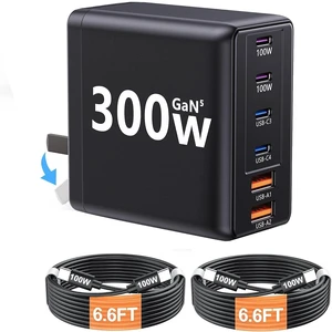 300W USB C Laptop Charger with 2 USB Cables 6Port Dual 100W 300W USB C Laptop Charger with 2 USB Cables 6Port Dual 100W