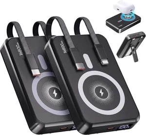 2-Pack 16800mAh Magnetic Power Bank with Built-in Cables & Stand 2-Pack 16800mAh Magnetic Power Bank with Built-in Cables & Stand