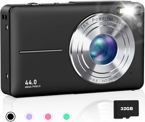 Digital Camera for Kids, 1080P FHD 44MP Point and Shoot Digital Camera for Pictures with 32GB Card, 16X Zoom, Compact Camera Gifts for Kids Teens Boys Girls(Black) Digital Camera for Kids, 1080P FHD 44MP Point and Shoot Digital Camera for Pictures with 32GB Card, 16X Zoom, Compact Camera Gifts for Kids Teens Boys Girls(Black)