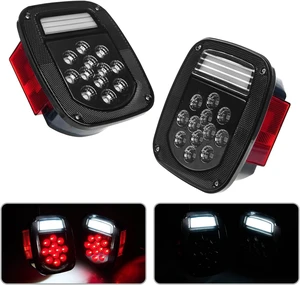 LED Replacement Tail Lights Taillights for 1979-2006 Jeep Wrangler TJ YJ CJ-5 CJ-7 , Smoke Lens BAR Square Brake Stop Turn Signal Reverse License Plate lamp w/ Side Marker Light Assembly, 2PCS LED Replacement Tail Lights Taillights for 1979-2006 Jeep Wrangler TJ YJ CJ-5 CJ-7 , Smoke Lens BAR Square Brake Stop Turn Signal Reverse License Plate lamp w/ Side Marker Light Assembly, 2PCS