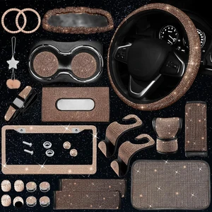 25PCS Bling Car Car Accessories Set,15 Inch Steering Wheel Cover,Shiny License Plate Frame,Center Console Cover and Rearview Mirror Set and Other Car Accessories(Champ) 25PCS Bling Car Car Accessories Set,15 Inch Steering Wheel Cover,Shiny License Plate Frame,Center Console Cover and Rearview Mirror Set and Other Car Accessories(Champ)