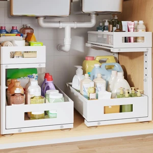 2-Pack Under Sink Storage Organizer, Large 2-Tier Elegant Mesh Pull Out Shelf for Kitchen and Bathroom Cabinet Organization, L-Shaped and Adjustable Height Design for Maximum Space Efficiency-White 2-Pack Under Sink Storage Organizer, Large 2-Tier Elegant Mesh Pull Out Shelf for Kitchen and Bathroom Cabinet Organization, L-Shaped and Adjustable Height Design for Maximum Space Efficiency-White